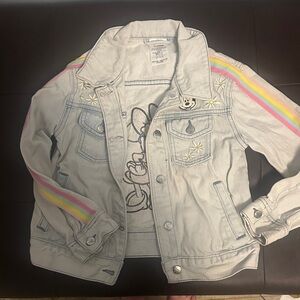 Disney Light Blue Jean Jacket with Rainbow Accents